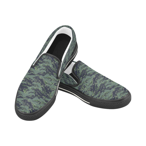 Jungle Tiger Stripe Green Camouflage Women's Slip-on Canvas Shoes/Large Size (Model 019)
