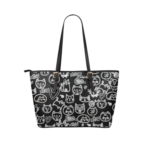 Meow Cats Leather Tote Bag/Large (Model 1651)
