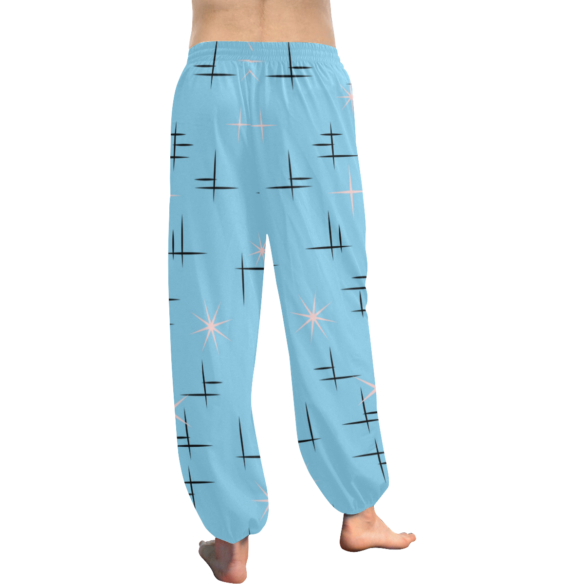 Retro Abstract with Pink Stars Baby Blue Bohemian Pants Women's All Over Print Harem Pants (Model L18)