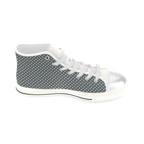 Silver polka dots High Top Canvas Shoes for Kid (Model 017)
