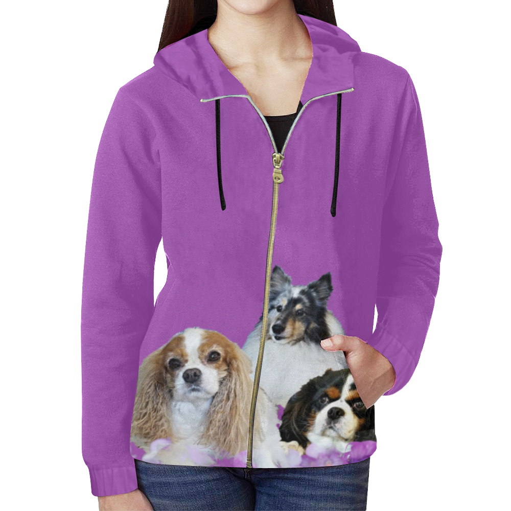 plain color sleeves and hood2 All Over Print Full Zip Hoodie for Women (Model H14)