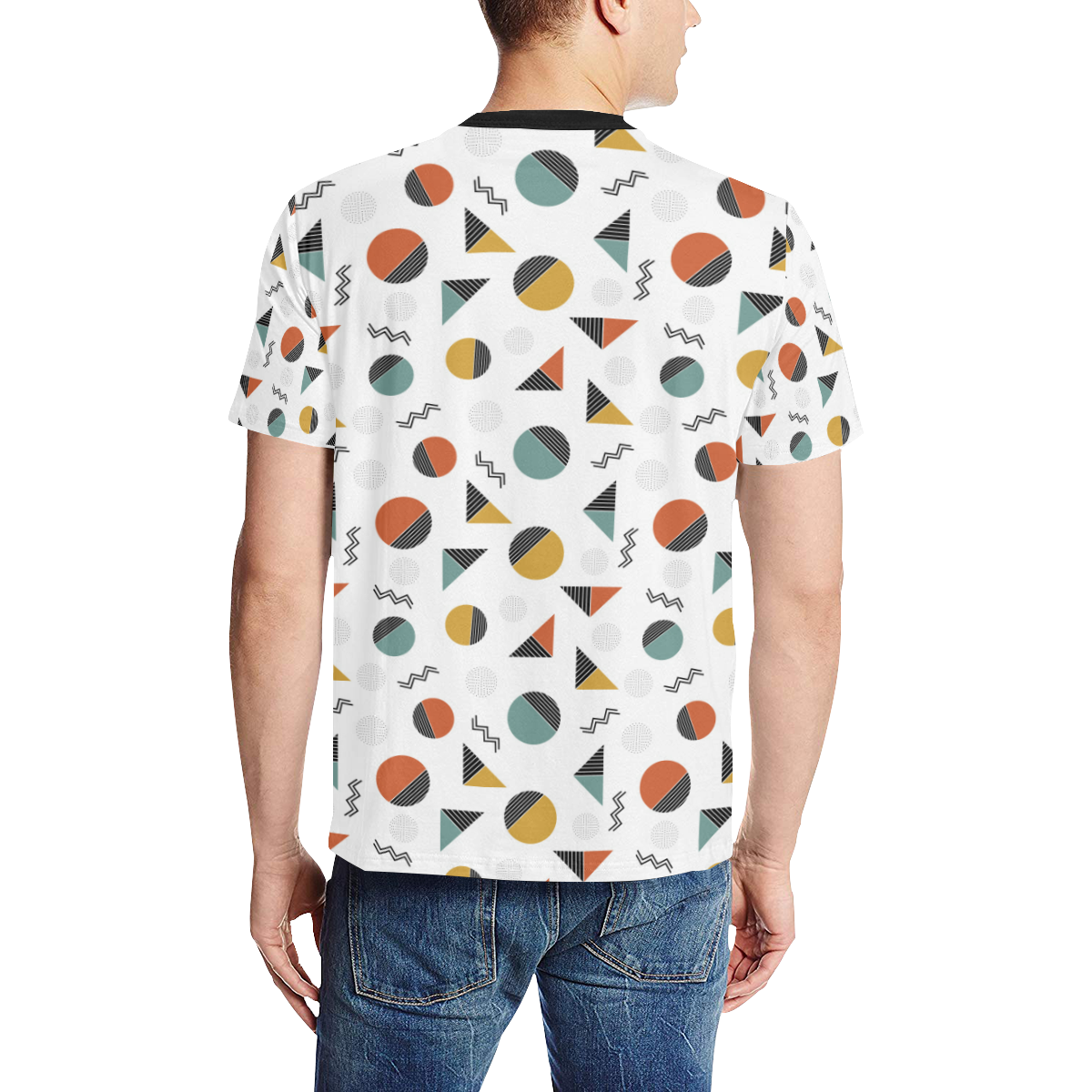 Geo Cutting Shapes Men's All Over Print T-Shirt (Solid Color Neck) (Model T63)