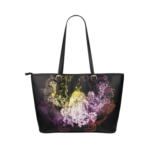 Colorful owls Leather Tote Bag/Large (Model 1651)