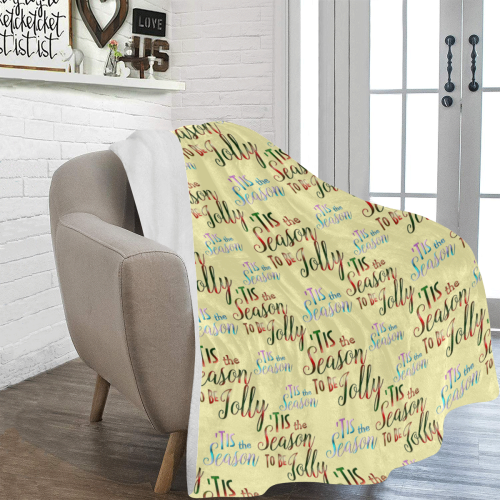 Christmas 'Tis The Season Pattern on Yellow Ultra-Soft Micro Fleece Blanket 60"x80"