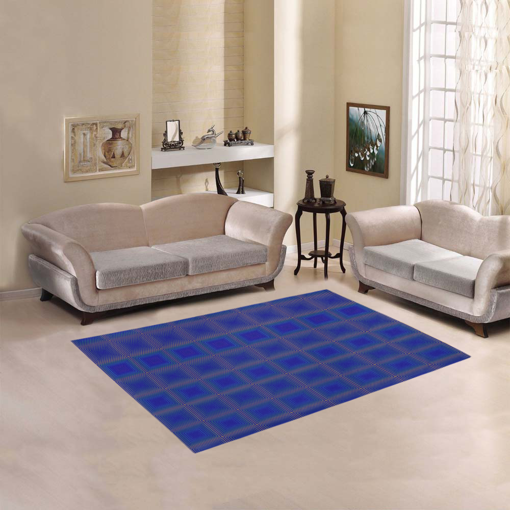 Royal blue golden multicolored multiple squares Area Rug 5'3''x4'