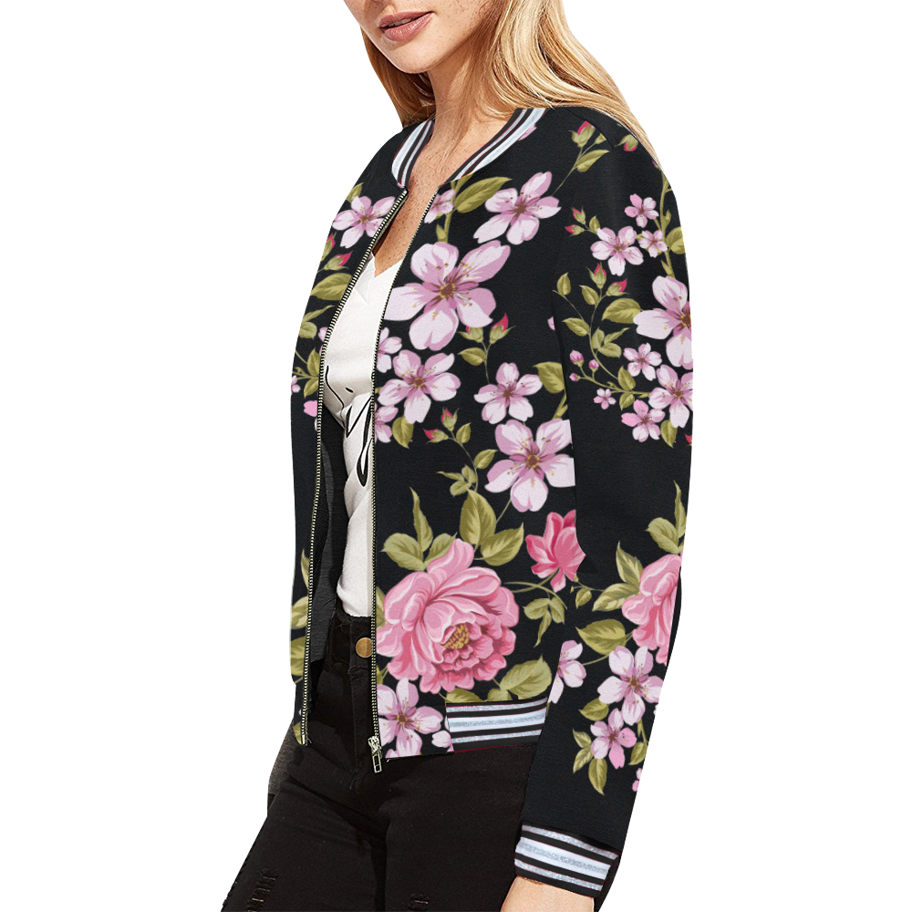 Pure Nature - Summer Of Pink Roses 1 All Over Print Bomber Jacket for Women (Model H21)