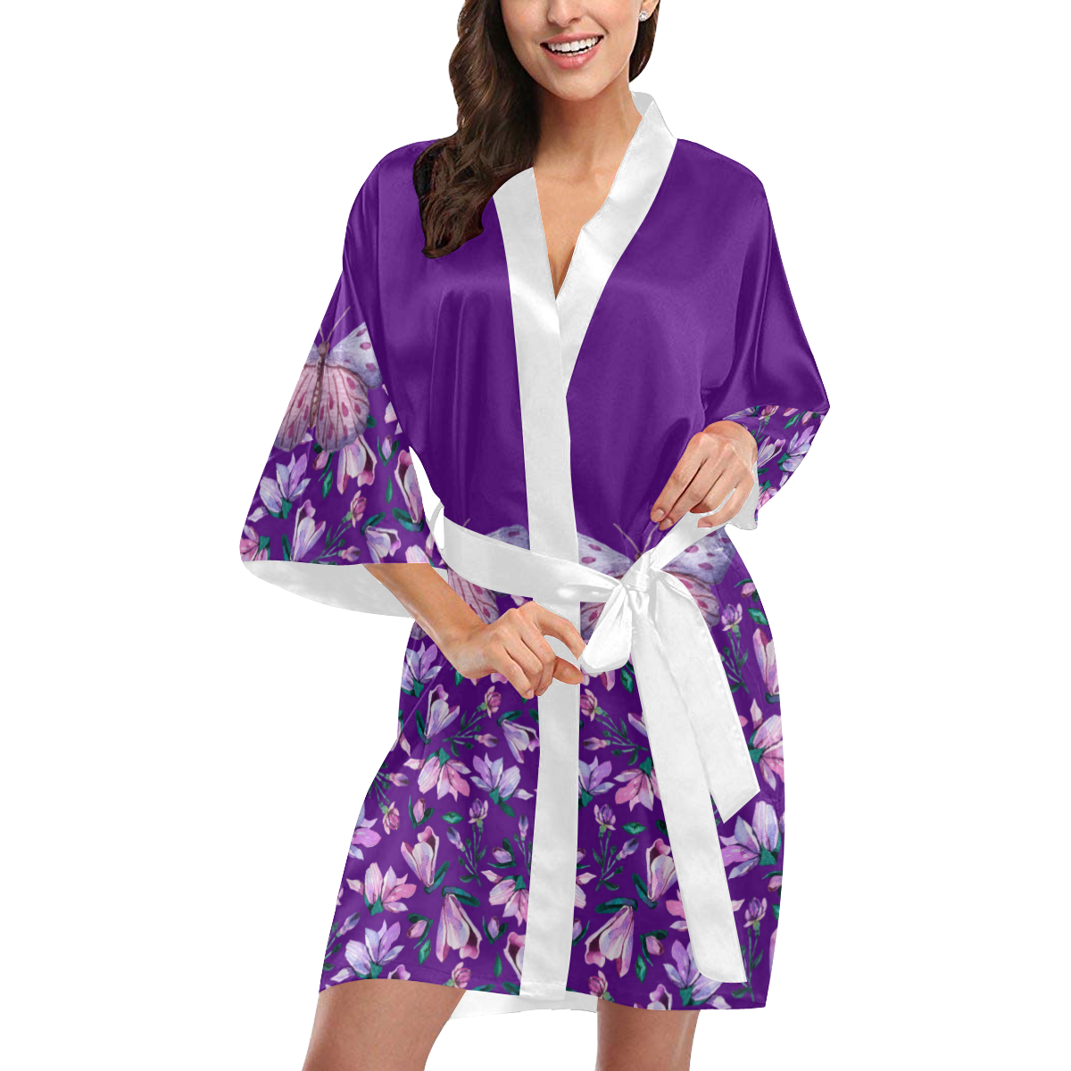 Purple Spring Butterfly Kimono Robe