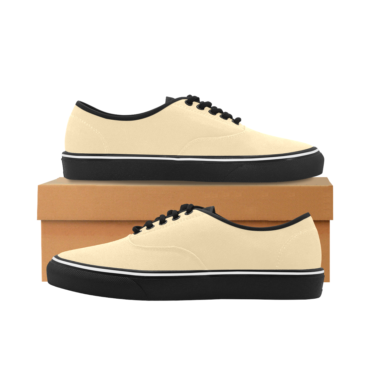 color moccasin Classic Men's Canvas Low Top Shoes (Model E001-4)