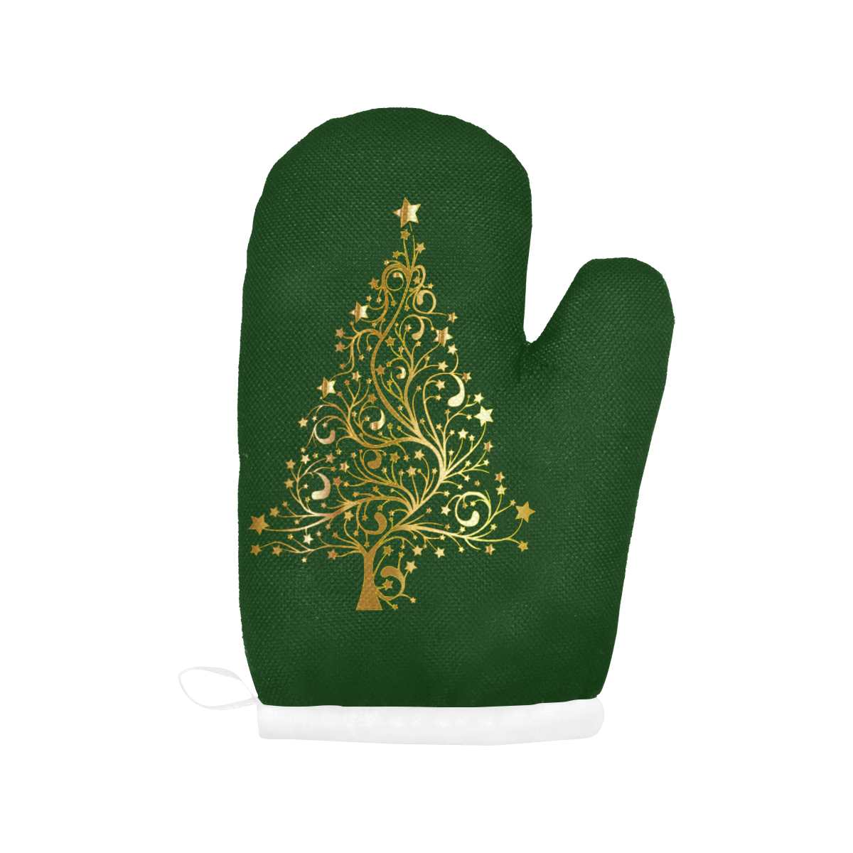 Golden Christmas Tree on Green Oven Mitt (Two Pieces)