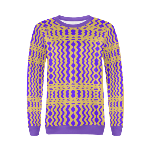 Purple Yellow Modern  Waves Lines All Over Print Crewneck Sweatshirt for Women (Model H18)