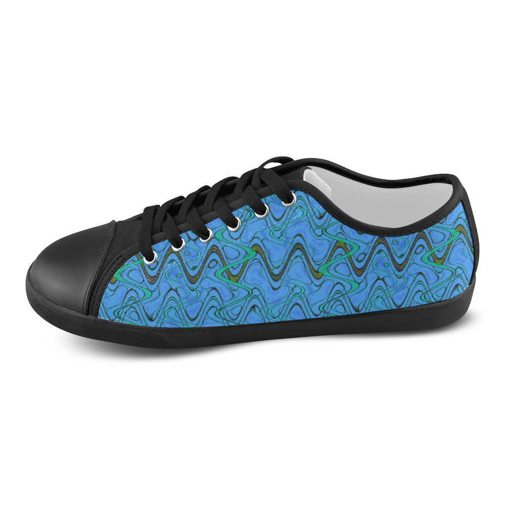 Blue Green and Black Waves pattern design Canvas Shoes for Women/Large Size (Model 016)