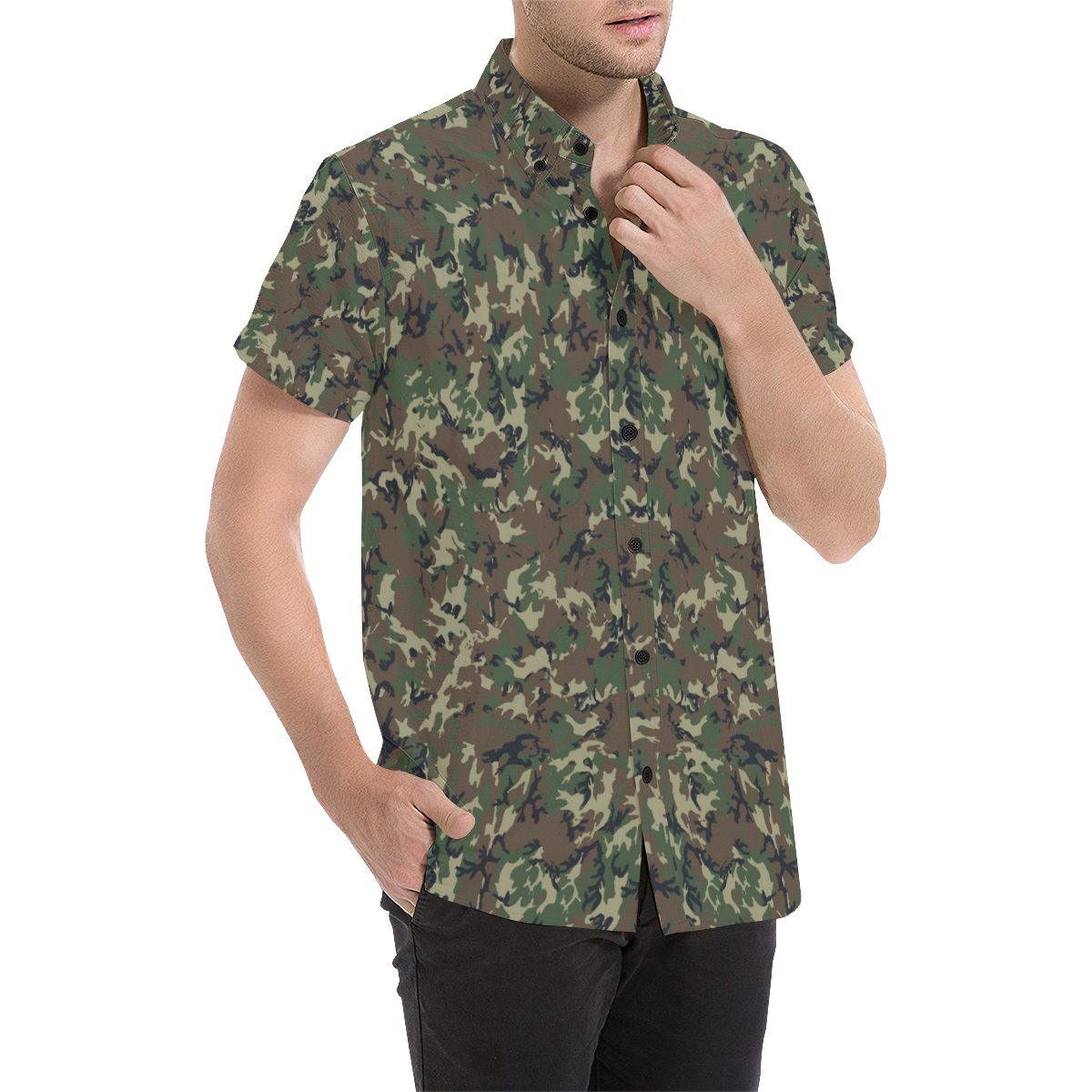 Forest Camouflage Pattern Men's All Over Print Short Sleeve Shirt (Model T53)