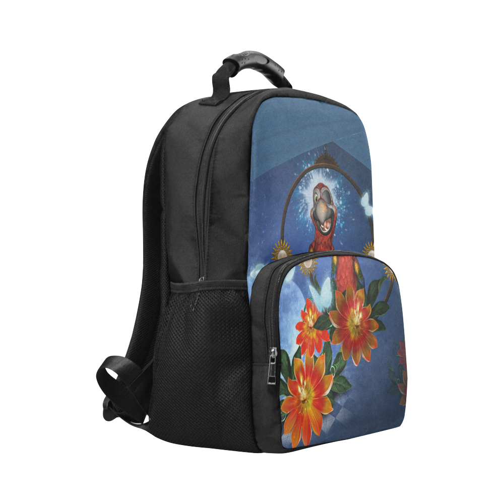 Funny parrot with flowers Unisex Laptop Backpack (Model 1663)