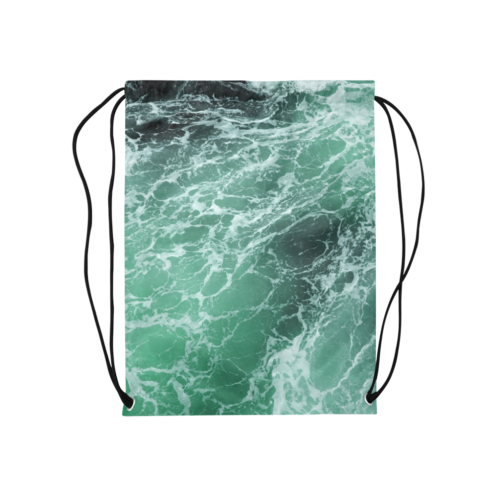 Green Ocean Wave Medium Drawstring Bag Model 1604 (Twin Sides) 13.8"(W) * 18.1"(H)