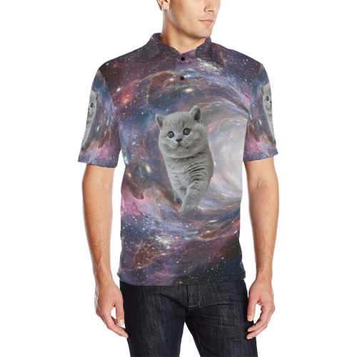 Galaxy Cat Men's All Over Print Polo Shirt (Model T55)