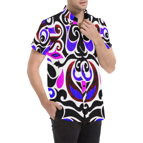 retro swirl abstract Men's All Over Print Short Sleeve Shirt (Model T53)