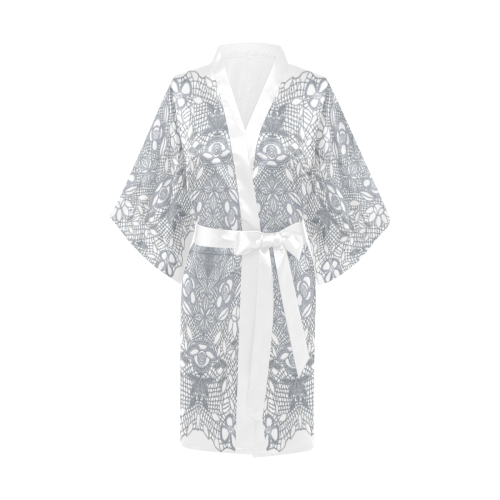 White Crocheted Lace Mandala Pattern on white Kimono Robe