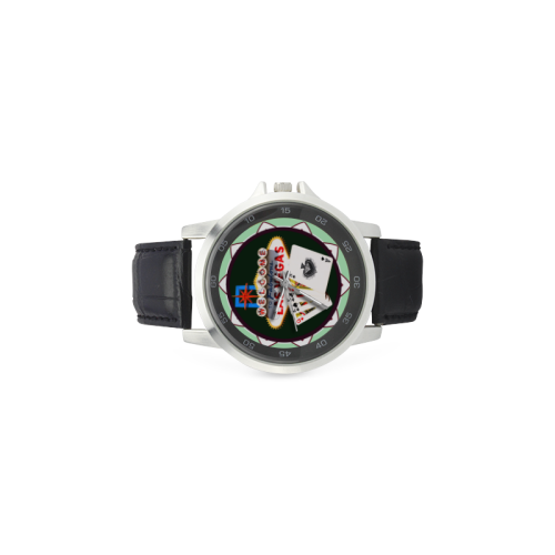 LasVegasIcons Poker Chip - Poker Hand Unisex Stainless Steel Leather Strap Watch(Model 202)