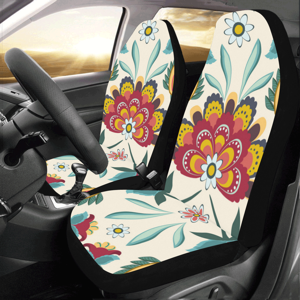 Awesome Batik Floral Car Seat Covers (Set of 2)