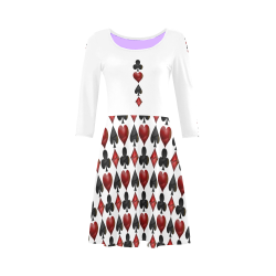 Las Vegas Black and Red Poker Casino Card Shapes on White 3/4 Sleeve Sundress (D23)