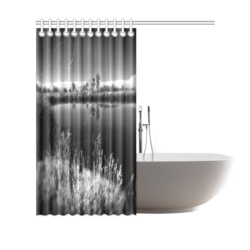 vintage pond black and white Shower Curtain 69"x70"