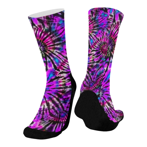 Purple Tie Dye Maddness Mid-Calf Socks (Black Sole)