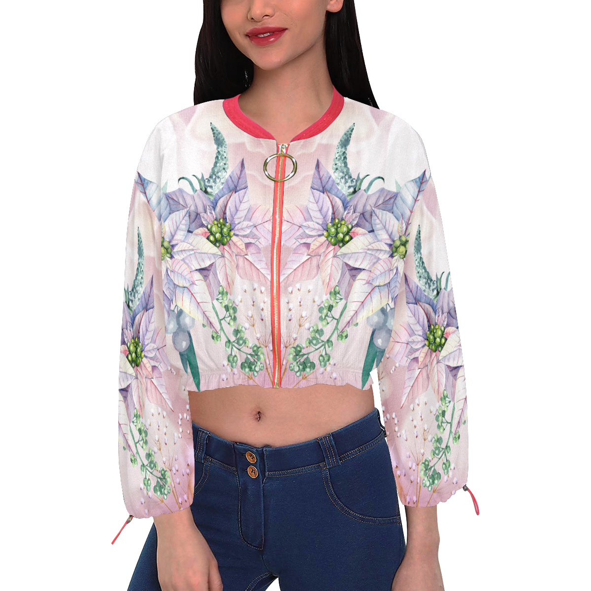 Wonderful flowers, watercolor Cropped Chiffon Jacket for Women (Model H30)