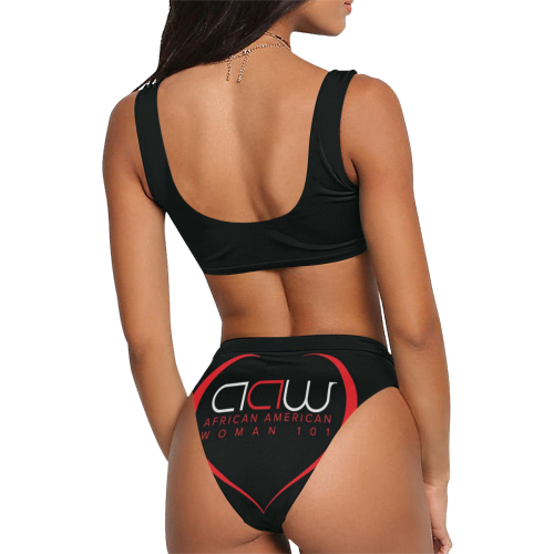 AAW101 Black Swimwear Diva Sport Top & High-Waisted Bikini Swimsuit (Model S07)