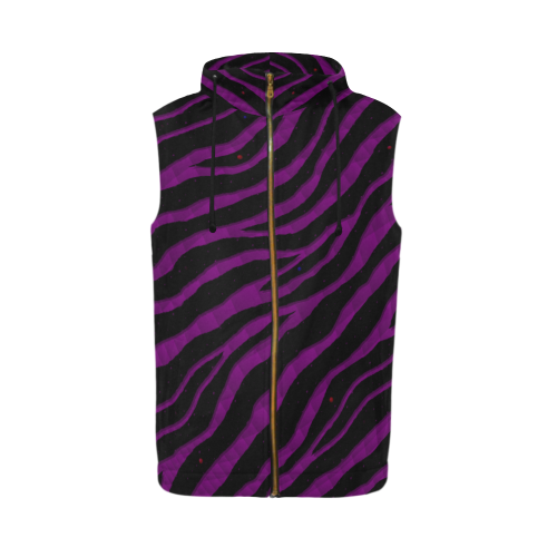 Ripped SpaceTime Stripes - Purple All Over Print Sleeveless Zip Up Hoodie for Men (Model H16)