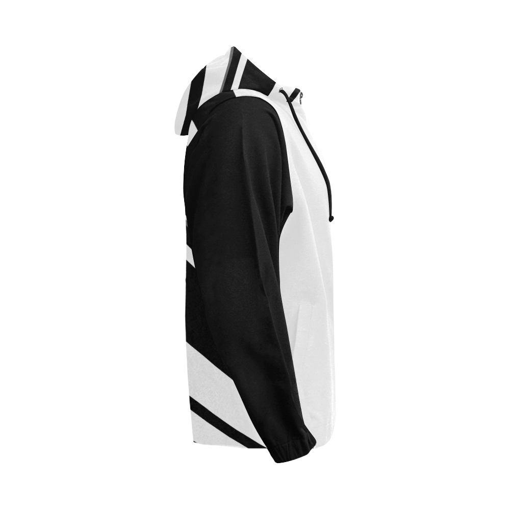 B Monogram Contrast Sleeve Striped Pack (Black/White) All Over Print Full Zip Hoodie for Men (Model H14)