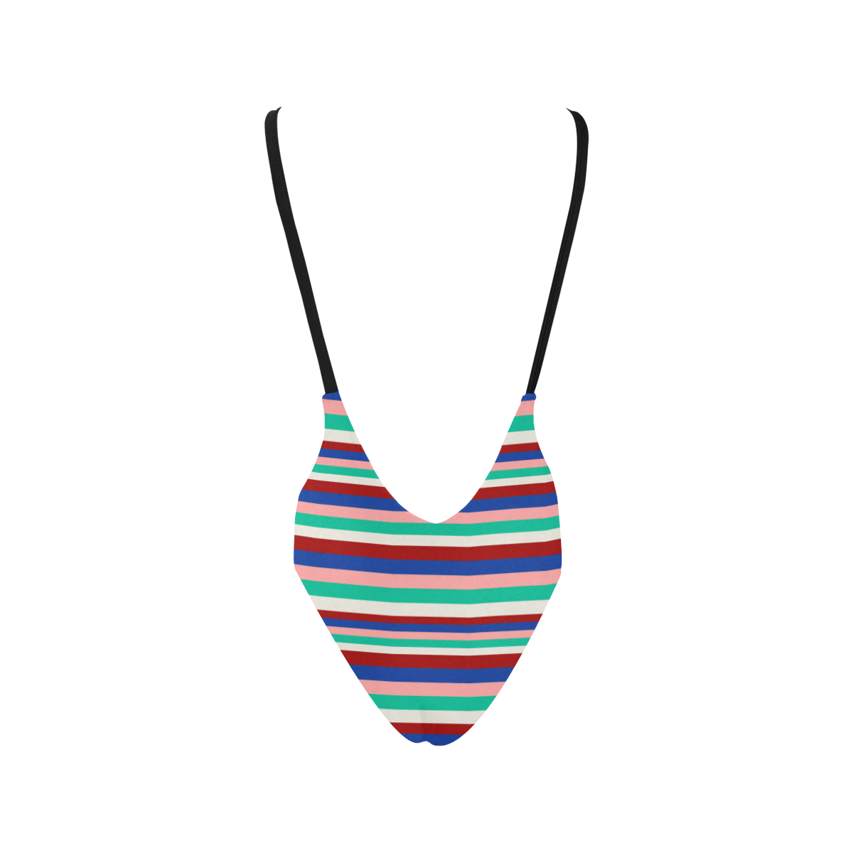 Colored Stripes - Dark Red Blue Rose Teal Cream Sexy Low Back One-Piece Swimsuit (Model S09)