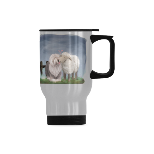 sheepdog and the sheep-big with backgrd Travel Mug (Silver) (14 Oz)