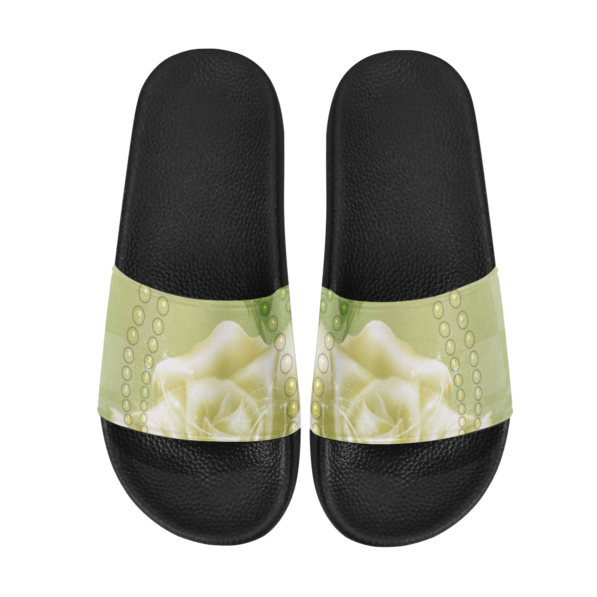 Beautiful soft green roses Women's Slide Sandals (Model 057)