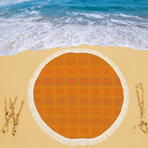 Orange multiple squares Circular Beach Shawl 59"x 59"