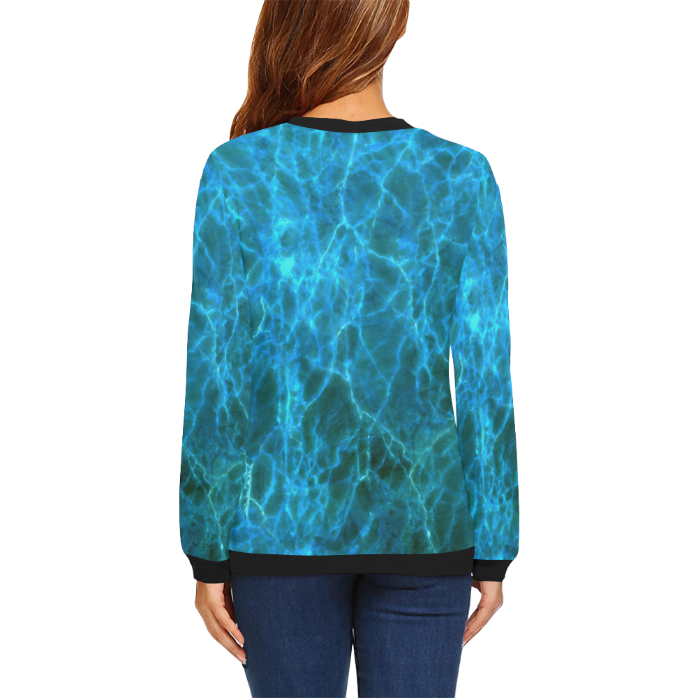 blue scratch pattern All Over Print Crewneck Sweatshirt for Women (Model H18)