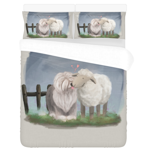 sheepdog and the sheep-big 3-Piece Bedding Set