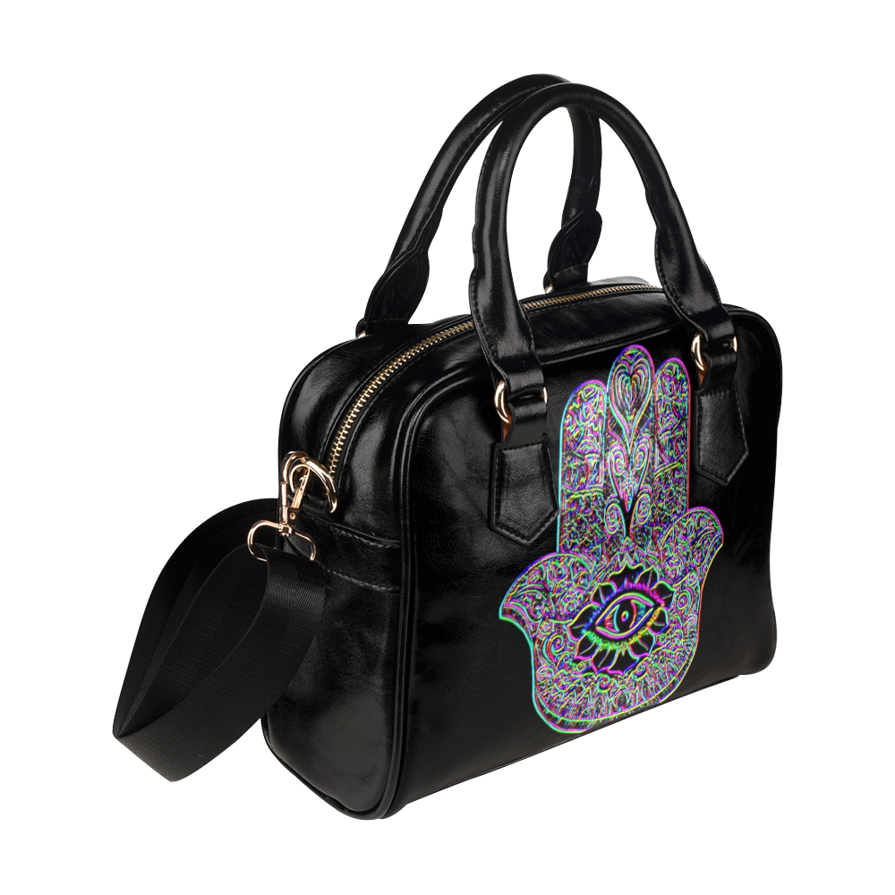 Psychedelic Rainbow Hamsa Indie Love Leather Shoulder Handbag (Model 1634)