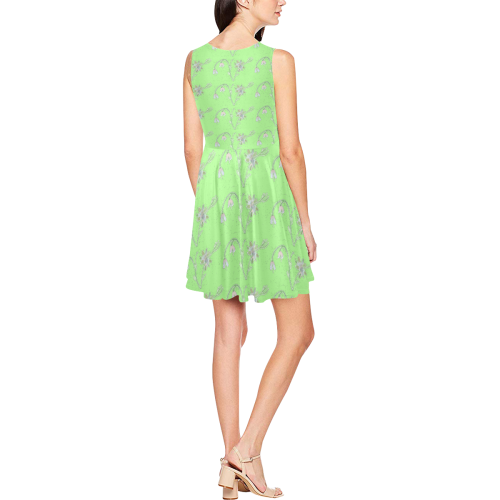Light Green Floral Skater Dress Thea Sleeveless Skater Dress(Model D19)
