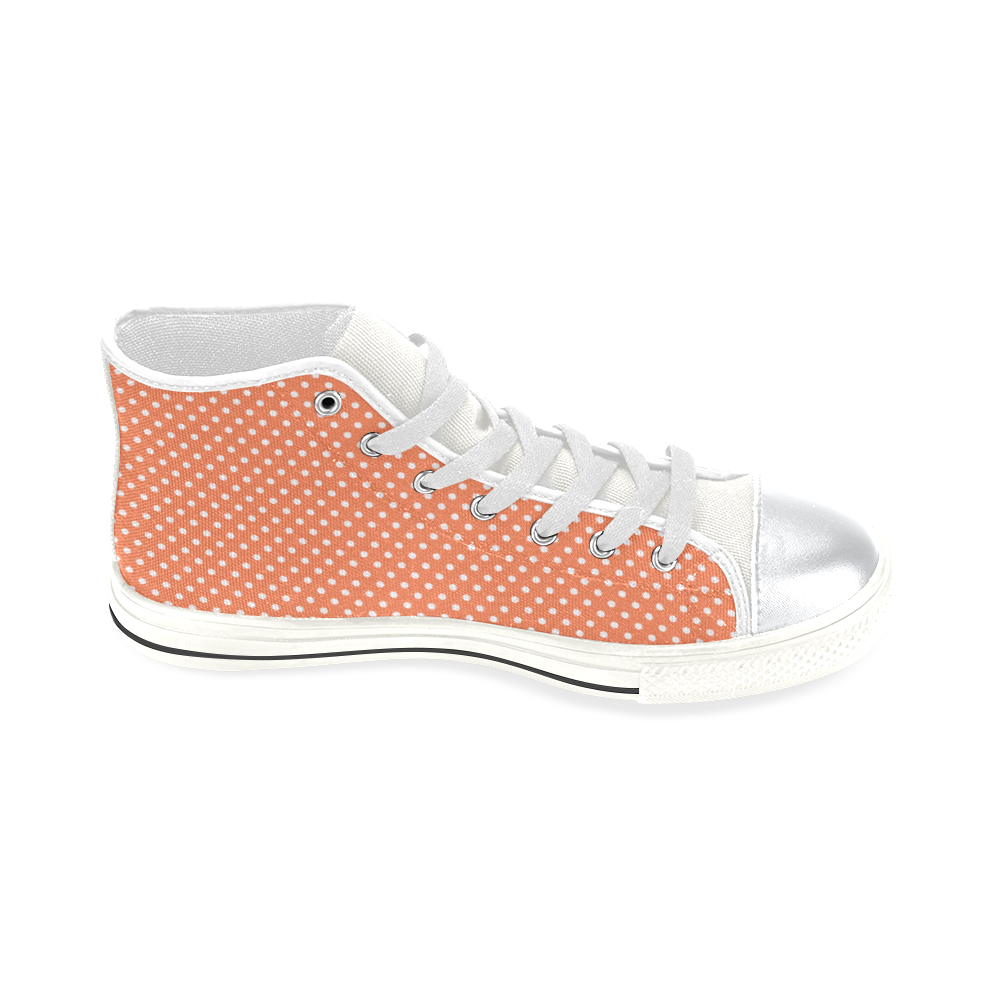 Appricot polka dots High Top Canvas Shoes for Kid (Model 017)
