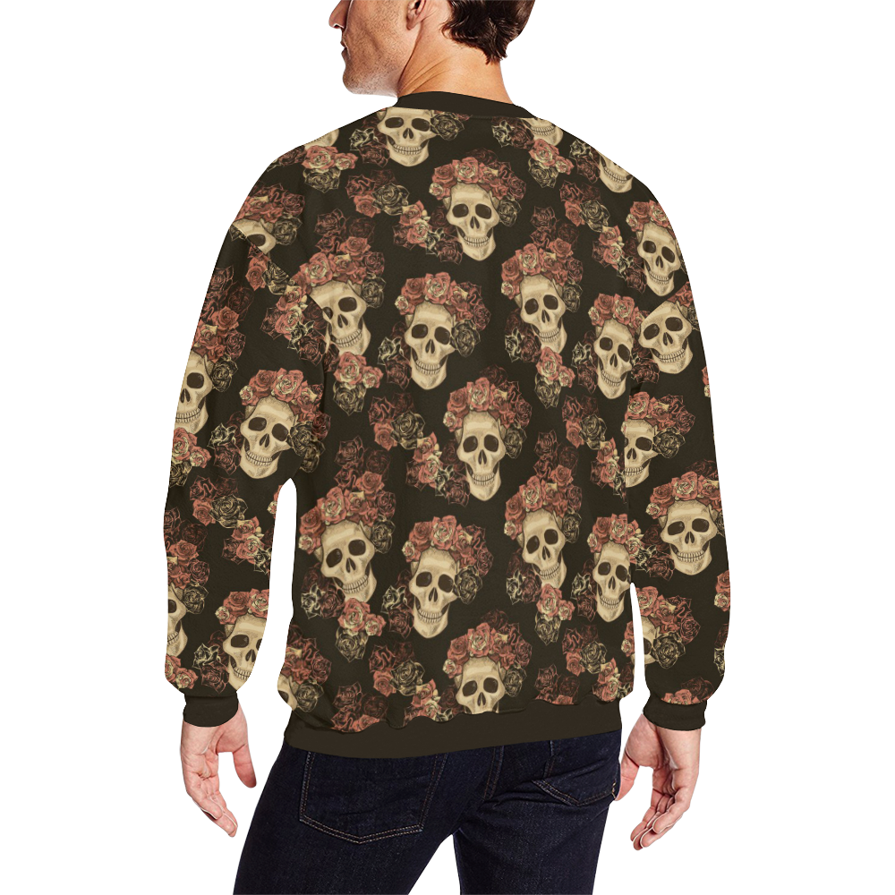 Skull and Rose Pattern All Over Print Crewneck Sweatshirt for Men/Large (Model H18)
