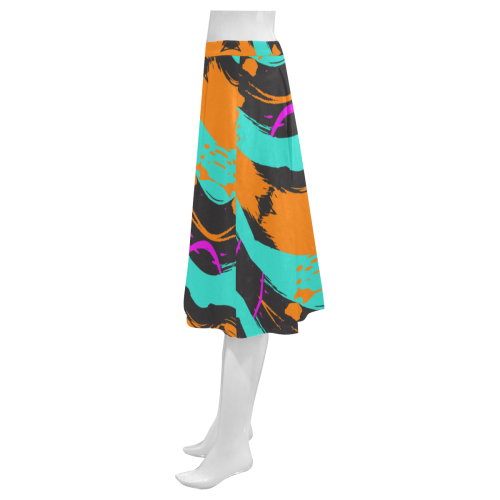 Blue orange black waves Mnemosyne Women's Crepe Skirt (Model D16)
