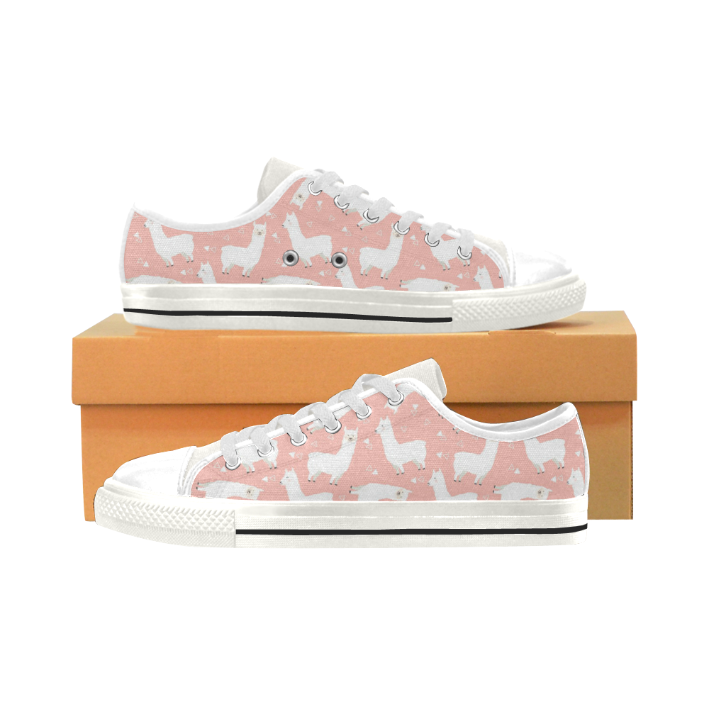 Pink Llama Pattern Low Top Canvas Shoes for Kid (Model 018)