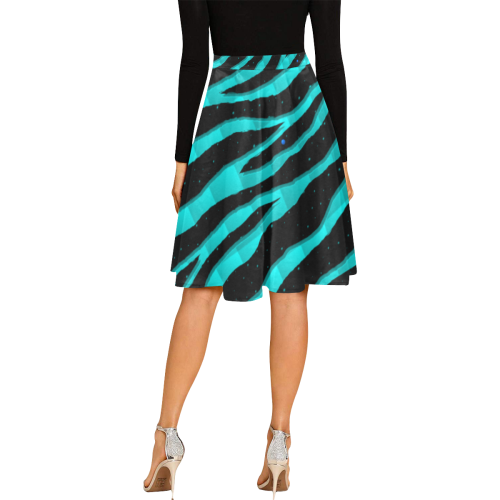 Ripped SpaceTime Stripes - Cyan Melete Pleated Midi Skirt (Model D15)