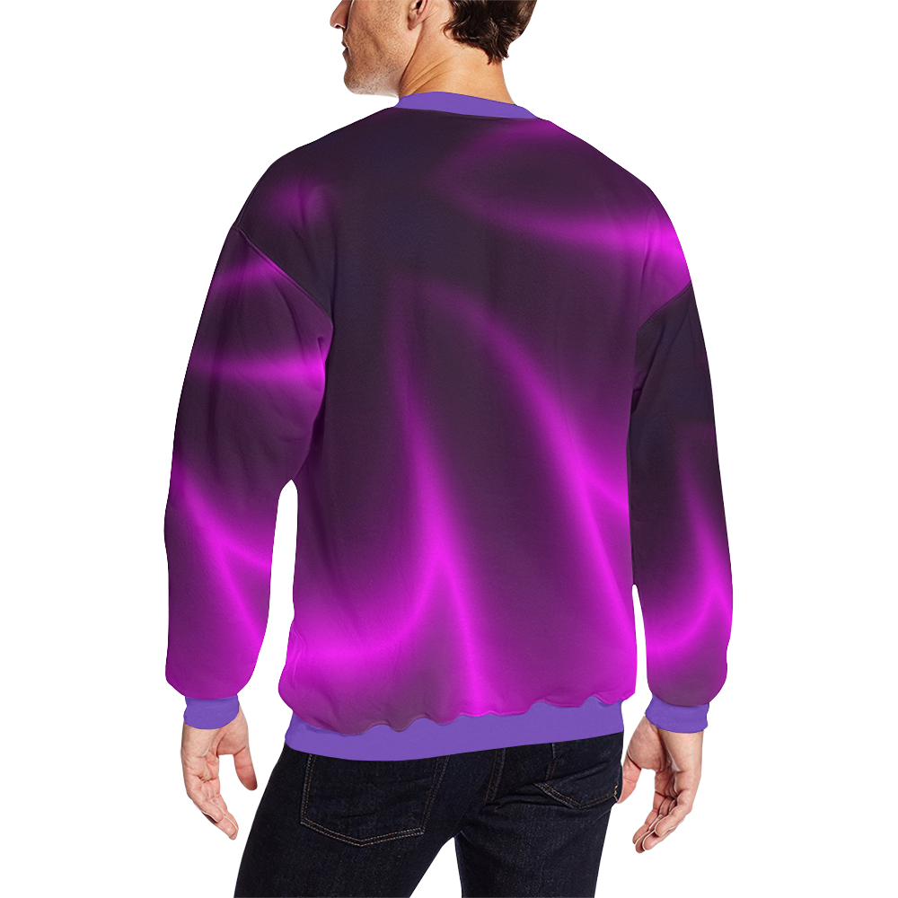 Purple Blossom Men's Oversized Fleece Crew Sweatshirt/Large Size(Model H18)