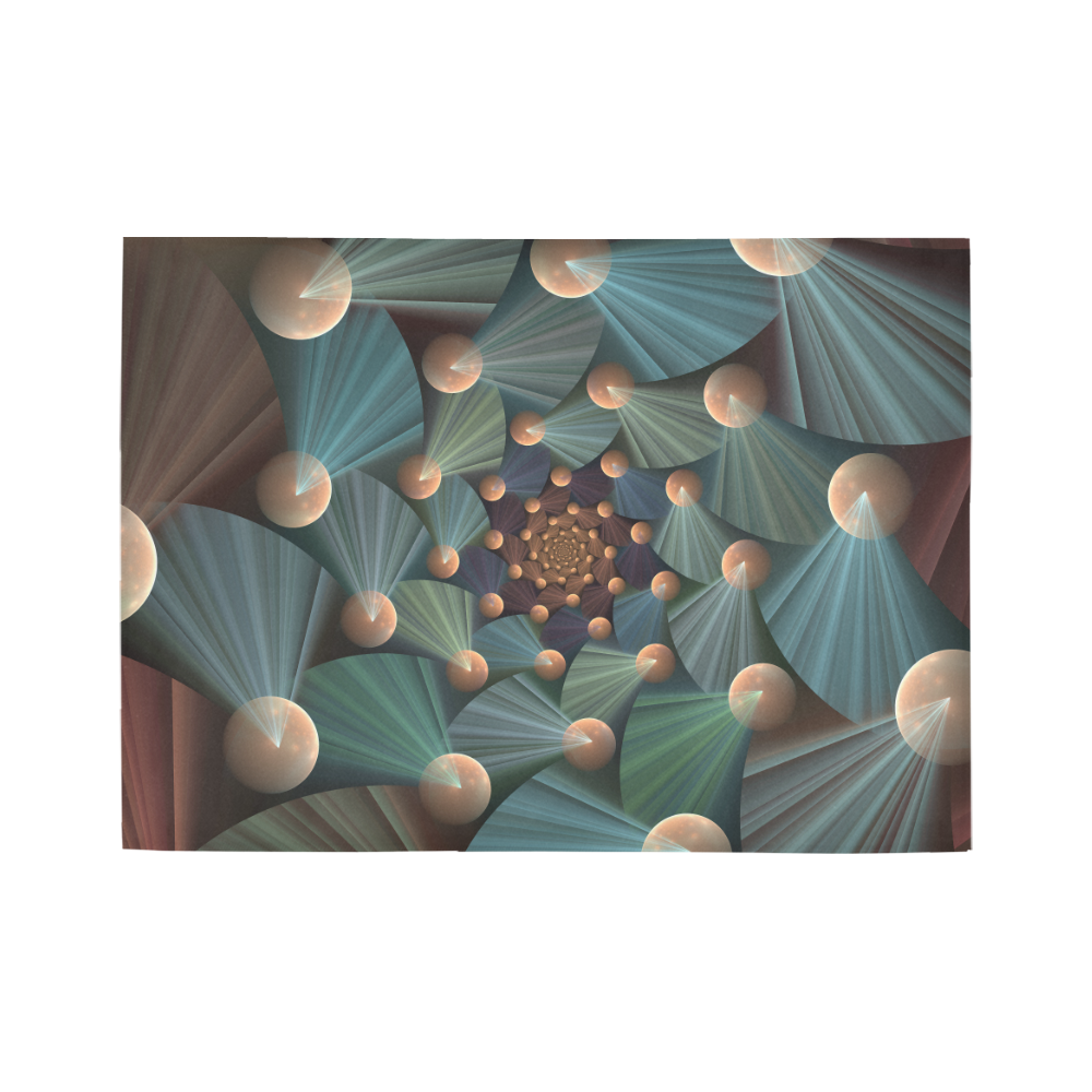 Modern Abstract Fractal Art With Depth Brown Slate Turquoise Area Rug7'x5'
