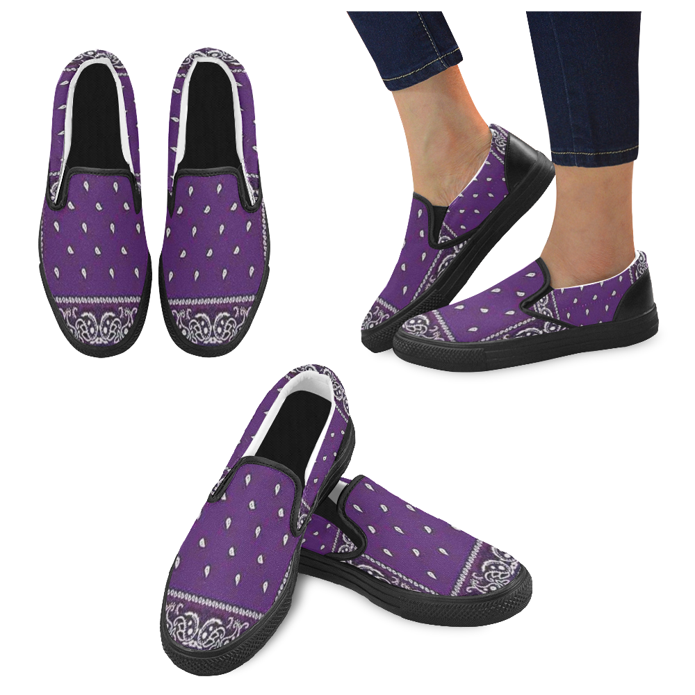 Purple Bandana Women's Slip-on Canvas Shoes (Model 019)