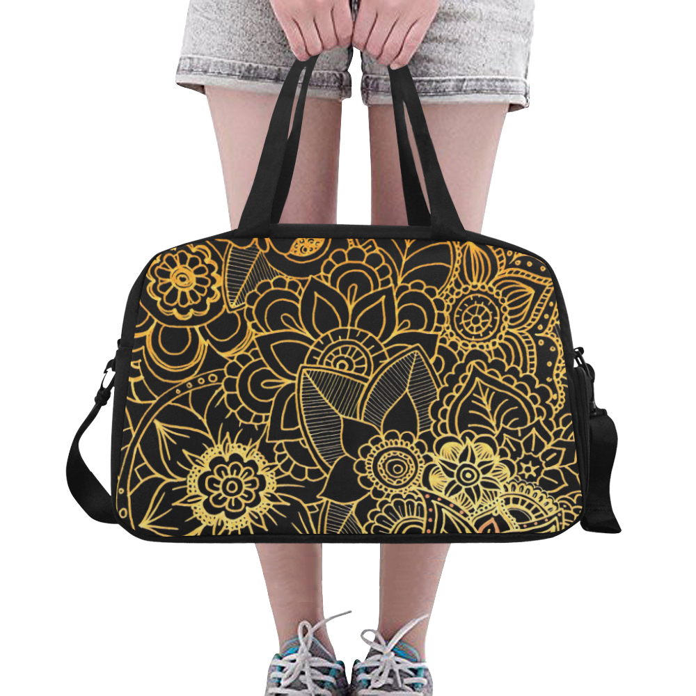 Floral Doodle Gold G523 Fitness Handbag (Model 1671)