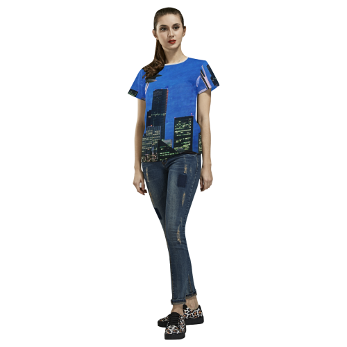 Seattle Space Needle Watercolor All Over Print T-shirt for Women/Large Size (USA Size) (Model T40)