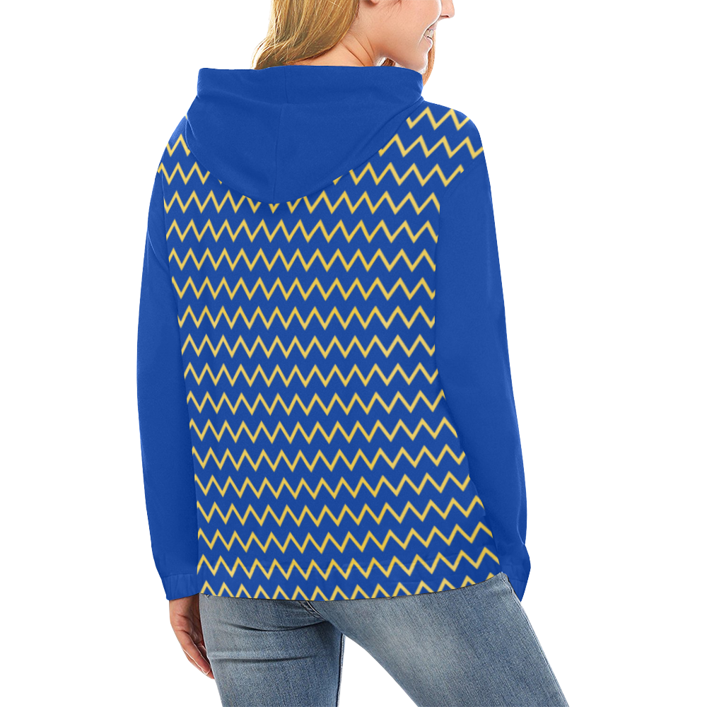Chevron Jaune/Bleu All Over Print Hoodie for Women (USA Size) (Model H13)