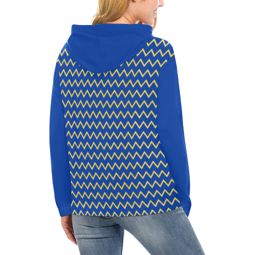 Chevron Jaune/Bleu All Over Print Hoodie for Women (USA Size) (Model H13)